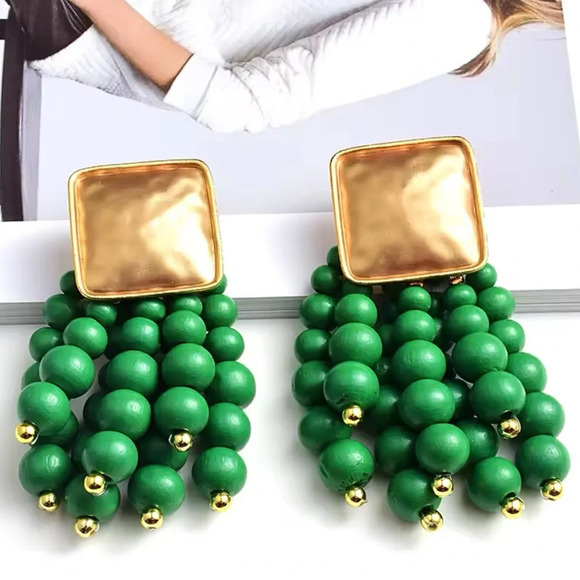 Zara Green Cascade Beaded Earrings - Picture 1 of 6